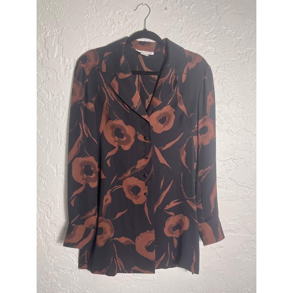 Gruppo Americano Floral Blazer Jacket Women's 8 Brown Black Button Front Vintage
